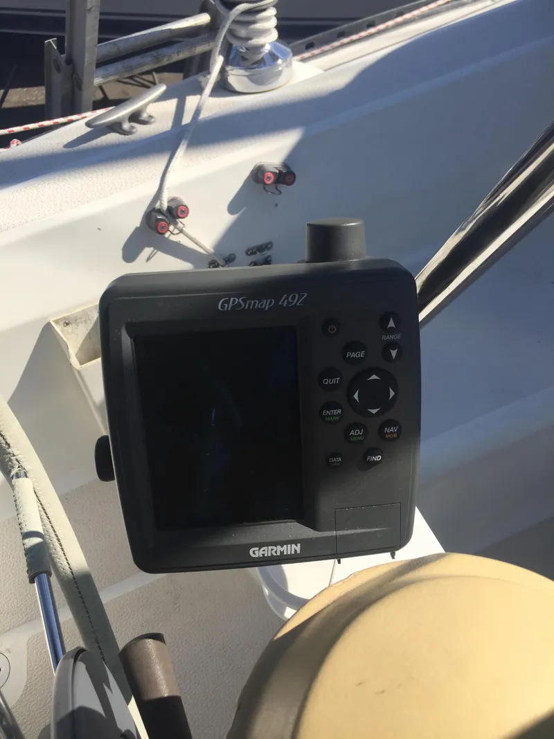 Slide: The Image of Garmin GPSmap 492 on 1980 Tartan 33 sailboat cockpit. - 11