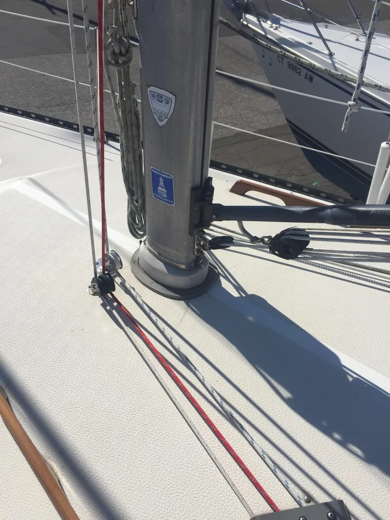 Slide: The Image of 1980 Tartan 33 sailboat deck with mast and rigging. - 3