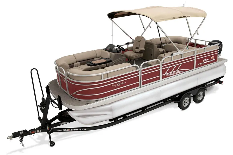 Slide: The Image of 2023 Sun Tracker Party Barge 22 RF XP3 pontoon boat on trailer. - 4