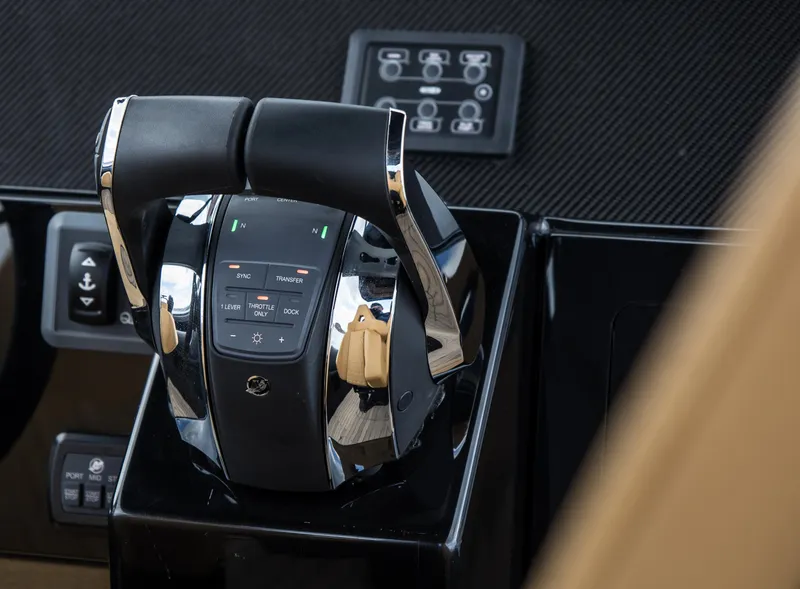 Slide: The Image of Throttle controls of the 2024 Skipper-BSK 38NC boat. - 42
