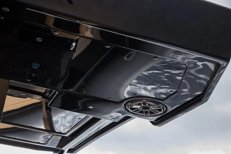 Slide: The Image of 2024 Skipper-BSK 38NC boat's sleek black roof with built-in speaker system. - 47