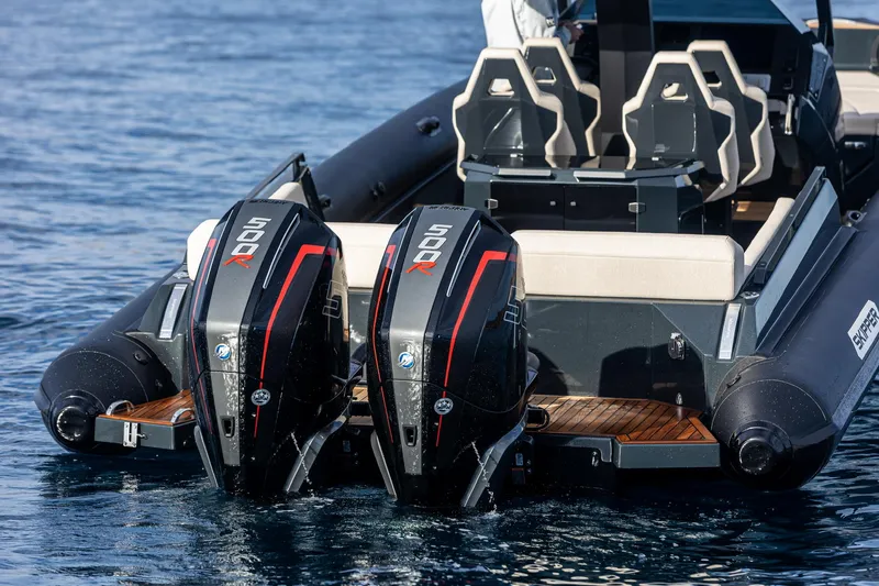 Slide: The Image of 2024 Skipper-BSK 38NC boat with dual 500R outboard engines. - 6