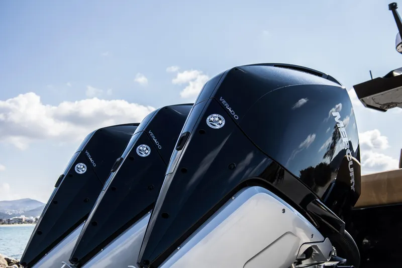 Slide: The Image of Triple Mercury Verado outboard engines on a 2024 Skipper-BSK 38NC boat. - 11