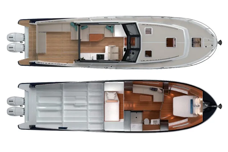 Slide: The Image of Top view of 2023 MJM 42 yacht layout, showcasing interior and exterior design. - 15