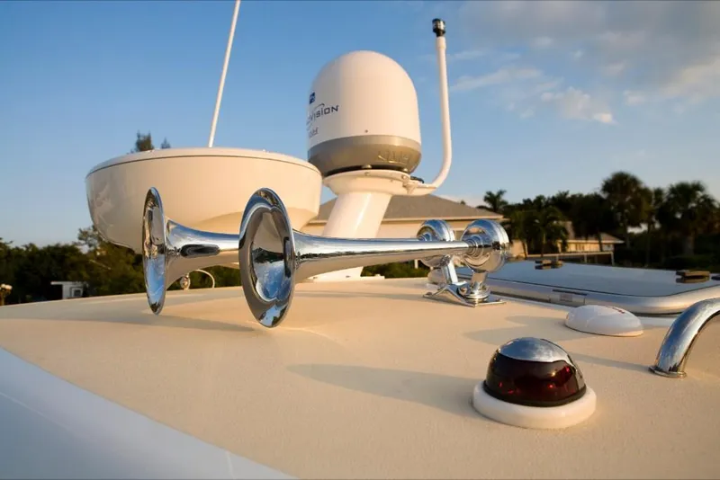 Slide: The Image of Close-up of 2023 MJM 40z yacht's radar and horn system. - 14