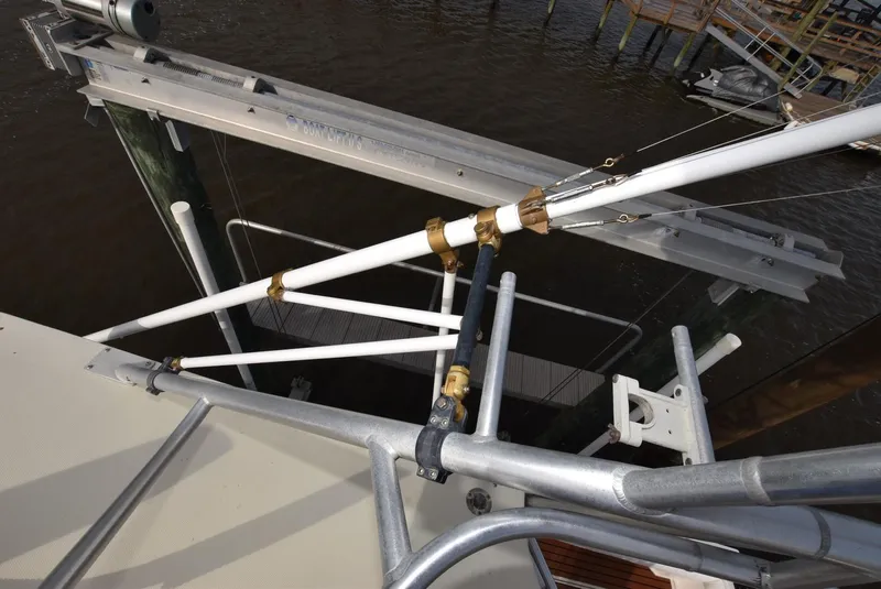 Slide: The Image of Top view of 2001 Carolina Classic Express with Marlin Tower docked. - 18