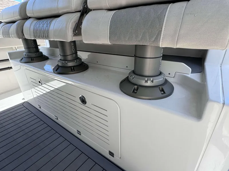 Slide: The Image of 2023 Solace 41 CS boat seating and storage compartment. - 16
