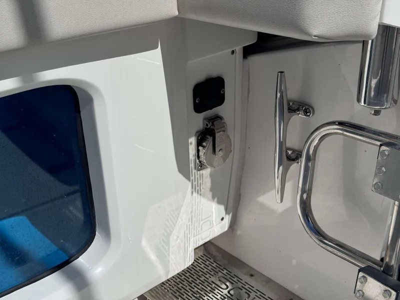 Slide: The Image of 2023 Solace 41 CS boat interior detail with stainless steel fixtures and electrical outlet. - 20