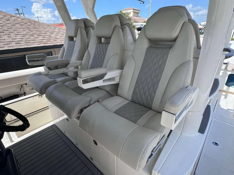 Slide: The Image of Luxurious seating on the 2023 Solace 41 CS boat, featuring plush, ergonomic design. - 25