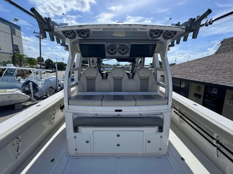 Slide: The Image of 2023 Solace 41 CS boat interior with seating and storage compartments. - 6