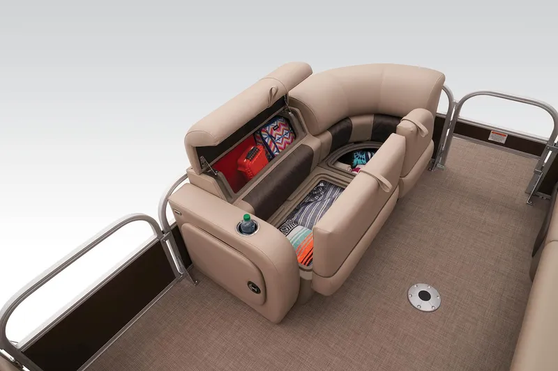 Slide: The Image of 2023 Sun Tracker SportFish 22 DLX pontoon boat interior with storage compartments. - 17