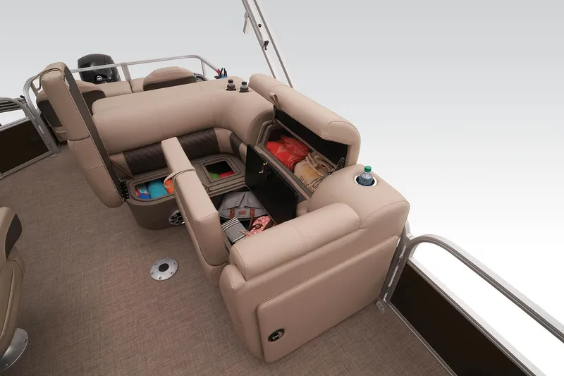 Slide: The Image of 2023 Sun Tracker SportFish 22 DLX boat interior with storage compartments open. - 37