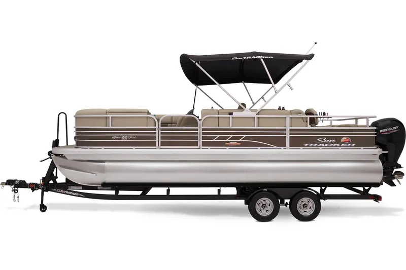 Slide: The Image of 2023 Sun Tracker SportFish 22 DLX pontoon boat on trailer. - 5