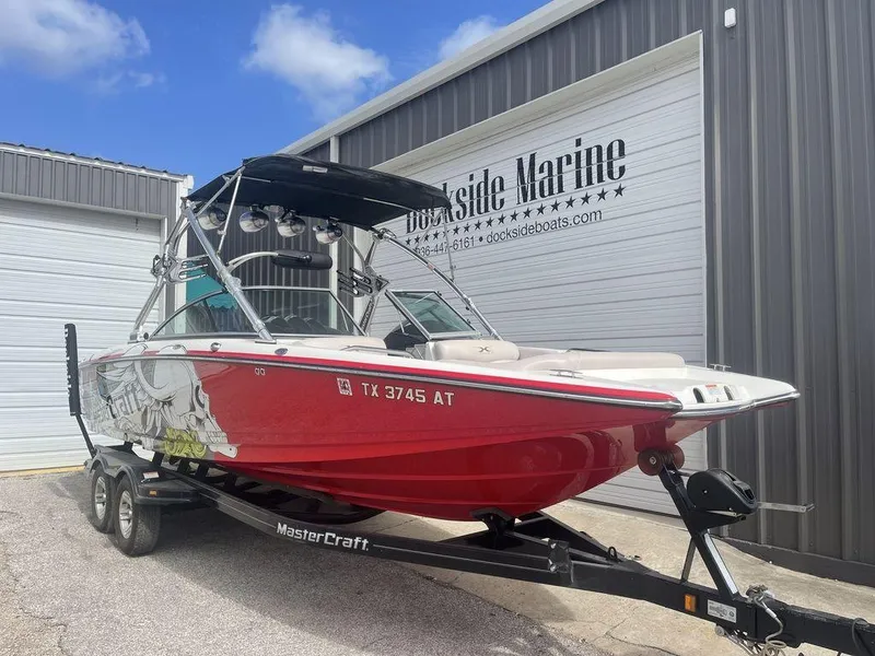 Slide: The Image of 2008 MasterCraft X45 boat on trailer at Dockside Marine. - 1