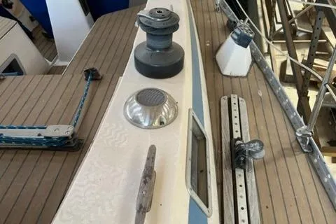 Slide: The Image of Deck of 1981 Nautor Swan 371 Sloop with winch and cleat details. - 31