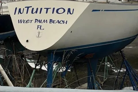 Slide: The Image of Nautor Swan 371 Sloop, 1981, named "Intuition," docked in West Palm Beach, FL. - 42