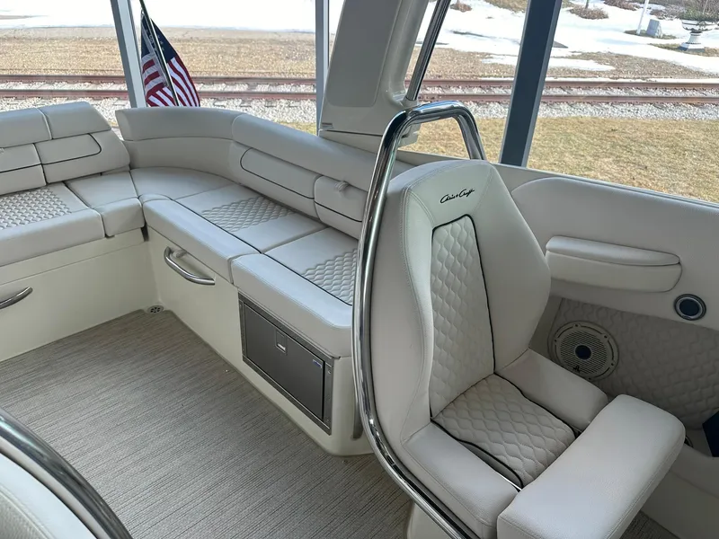 Slide: The Image of 2024 Chris-Craft Launch 28 GT interior, featuring luxurious seating and elegant design. - 23
