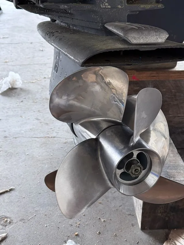 Slide: The Image of Close-up of a 2008 Regal 3360 Window Express propeller. - 24