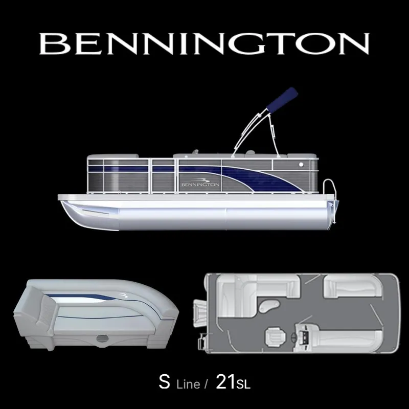 Slide: The Image of 2023 Bennington 21 SL pontoon boat with interior and layout views. - 6
