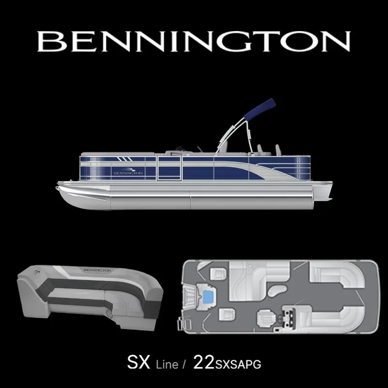 Slide: The Image of 2023 Bennington 22 SXSAPG pontoon boat with interior and layout views. - 8