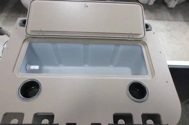 Slide: The Image of 2023 Sylvan MIRAGE 8522 Party Fish 4.0 boat storage compartment with cup holders. - 11