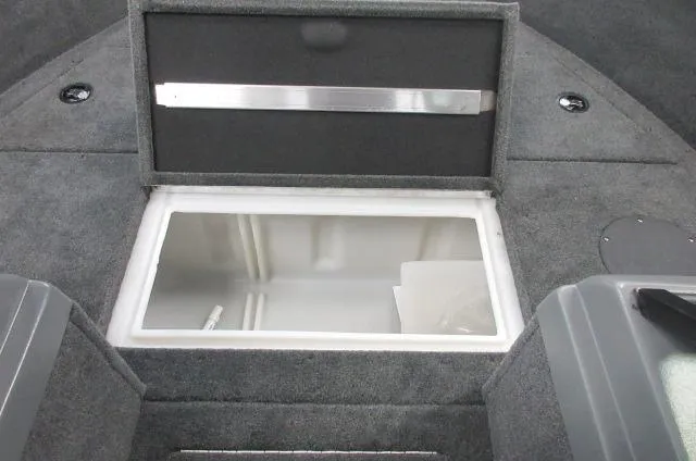 Slide: The Image of 2023 Smoker Craft Pro Angler 172 storage compartment with open lid. - 6