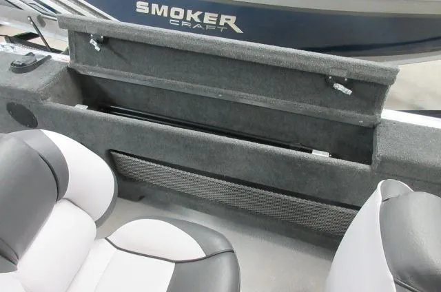 Slide: The Image of 2023 Smoker Craft Pro Angler 172 interior storage compartment and seating. - 8