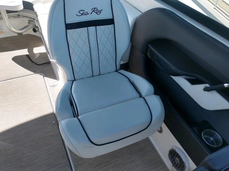 Slide: The Image of 2018 Sea Ray SLX 280 boat interior with luxurious seating. - 17