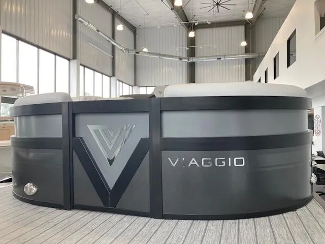 Slide: The Image of 2023 Viaggio Diamante 23U pontoon boat in a showroom. - 11