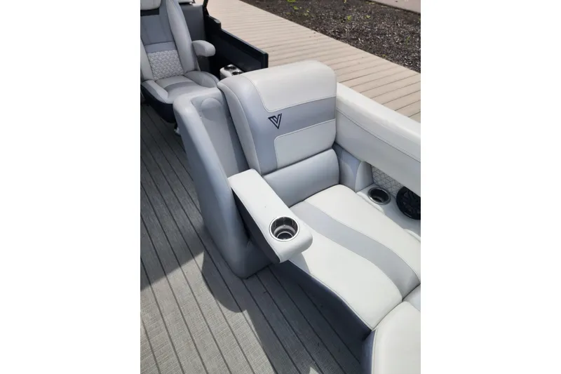 Slide: The Image of Luxurious seating in 2023 Viaggio Diamante 23U boat with cup holders and sleek design. - 23