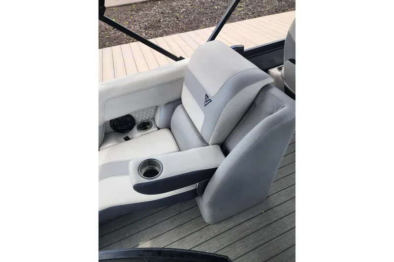 Slide: The Image of Luxurious seating in 2023 Viaggio Diamante 23U boat with cup holders and speaker. - 42