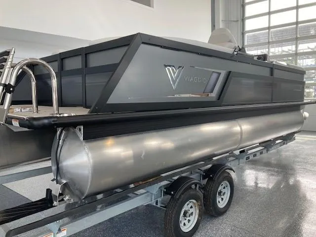 Slide: The Image of Underneath view of 2023 Viaggio Diamante 23U pontoon boat on water. - 8