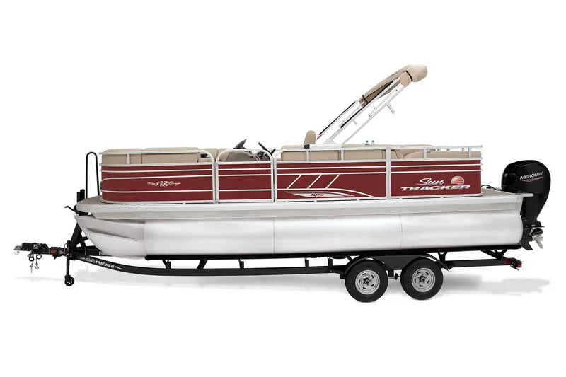 Slide: The Image of 2023 Sun Tracker Party Barge 22 RF XP3 beige seating area with diamond-pattern accents. - 5