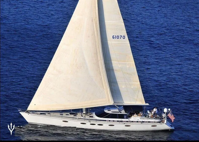 Slide: The Image of Sailing yacht "Able Custom 97'" from 1993 on open blue sea. - 3