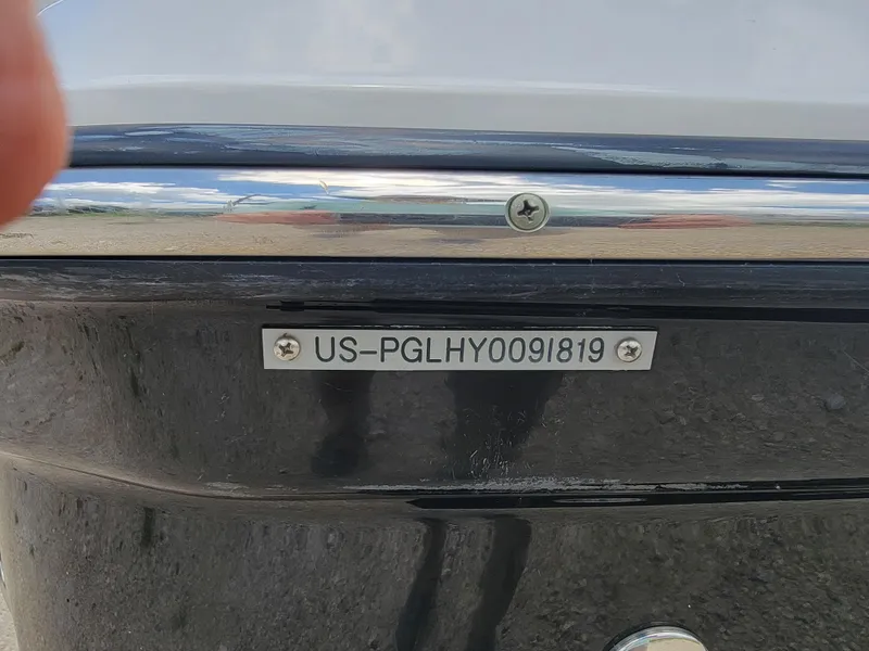 Slide: The Image of 2019 Glastron GTD 220 boat hull identification number (HIN) plate. - 2