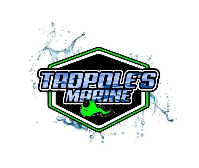 Slide: The Image of Tadpole's Marine logo with water splash and green tadpole graphic. - 10