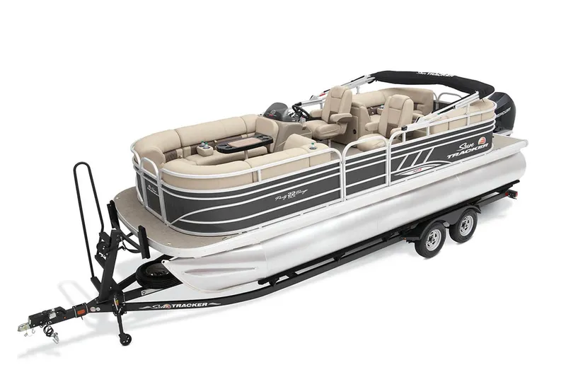 The Image of 2023 Sun Tracker Party Barge 22 XP3 pontoon boat on trailer. - 1