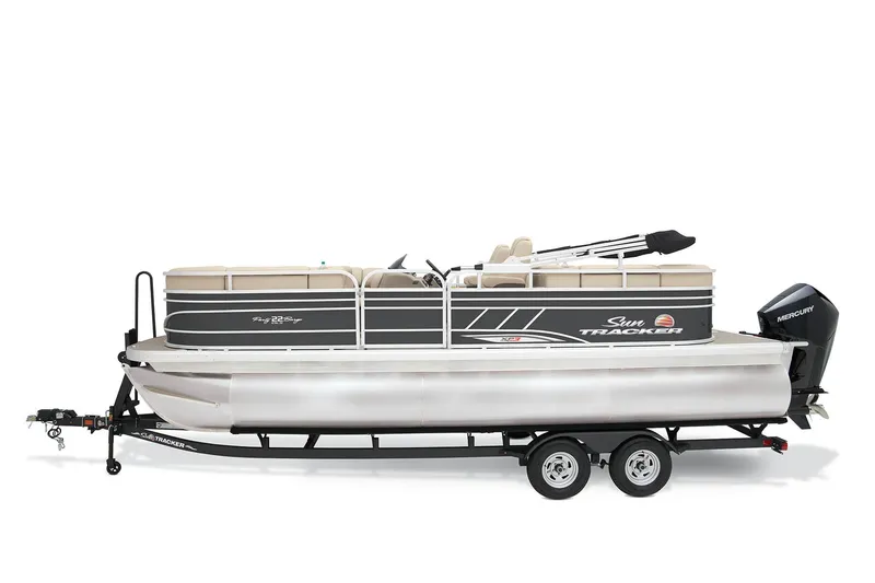 Slide: The Image of 2023 Sun Tracker Party Barge 22 XP3 pontoon boat on trailer. - 4