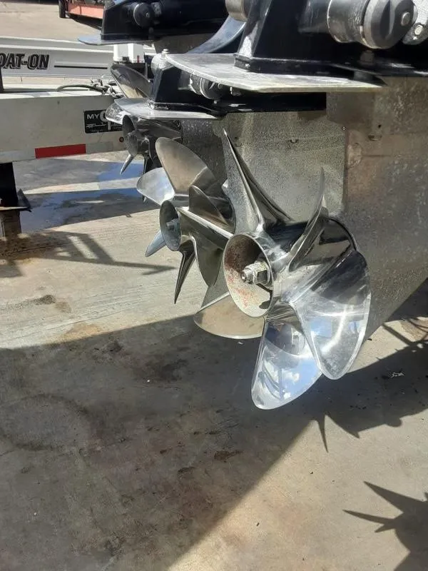 Slide: The Image of Close-up of 2006 Donzi 43 ZR boat propellers on a trailer. - 9