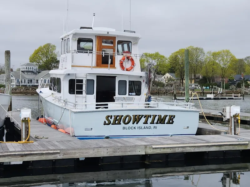 The Image of 1980 Tuna Rose Brothers boat "Showtime" docked at Block Island, RI marina. - 1
