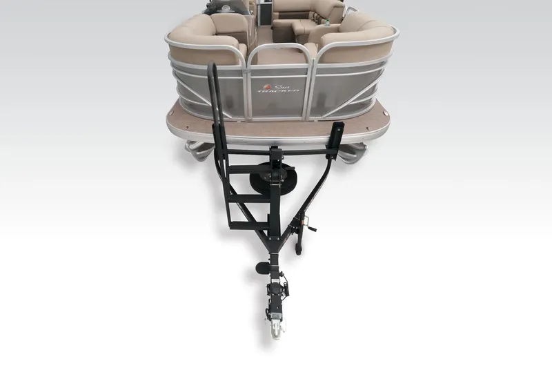 Slide: The Image of 2023 Sun Tracker Party Barge 22 RF DLX pontoon boat on trailer. - 18