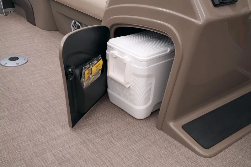 Slide: The Image of Storage compartment with cooler on 2023 Sun Tracker Party Barge 22 RF DLX. - 33