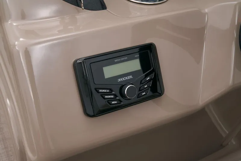 Slide: The Image of 2023 Sun Tracker Party Barge 22 RF DLX audio system control panel. - 38