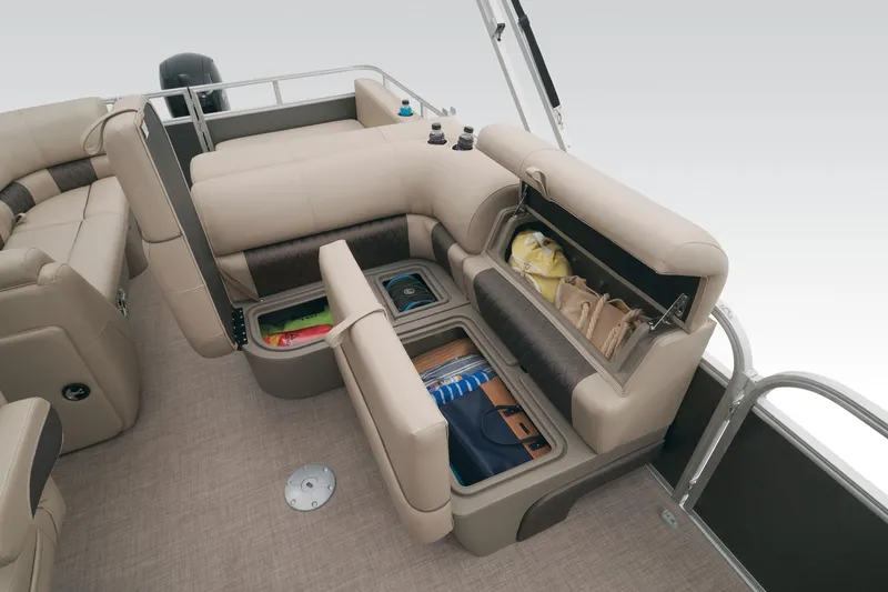 Slide: The Image of 2023 Sun Tracker Party Barge 22 RF DLX interior storage compartments. - 41