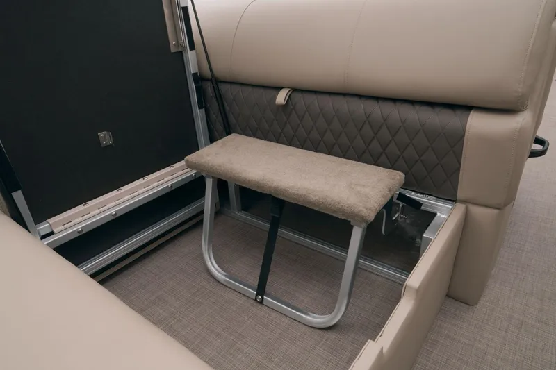 Slide: The Image of Interior seating of 2023 Sun Tracker Party Barge 22 RF DLX with storage compartment. - 47