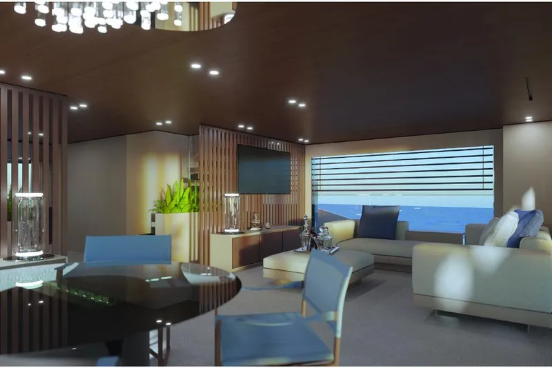 Slide: The Image of Luxurious interior of 2023 Wider 92 yacht with modern furnishings and ocean view. - 15