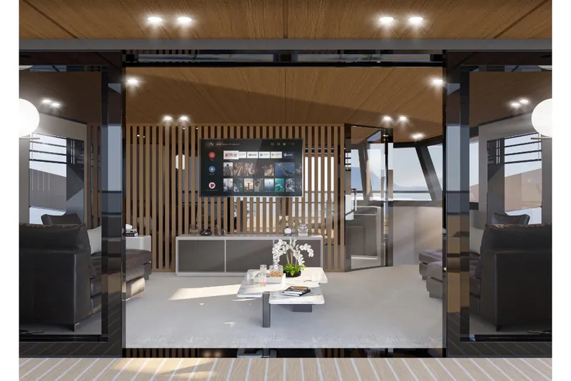 Slide: The Image of Luxurious interior of 2023 Wider 92 yacht with modern decor and entertainment system. - 21