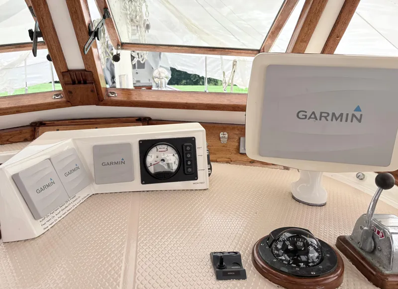 Slide: The Image of Cockpit of 1984 Shannon Aegean 51 sailboat with Garmin navigation equipment. - 30