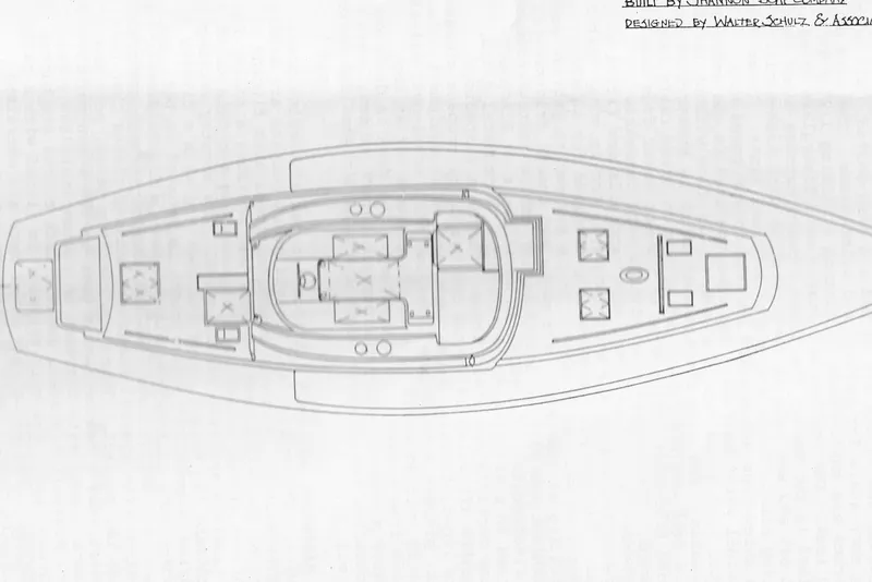 Slide: The Image of Blueprint of 1984 Shannon Aegean 51 sailboat, top view layout design. - 42