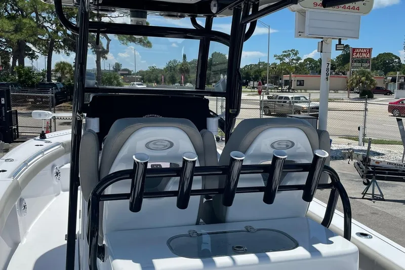 Slide: The Image of 2022 Sportsman Masters 267OE Bay Boat with dual seats and rod holders. - 7